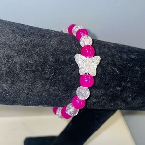Pink and White Beaded Butterfly Bracelet